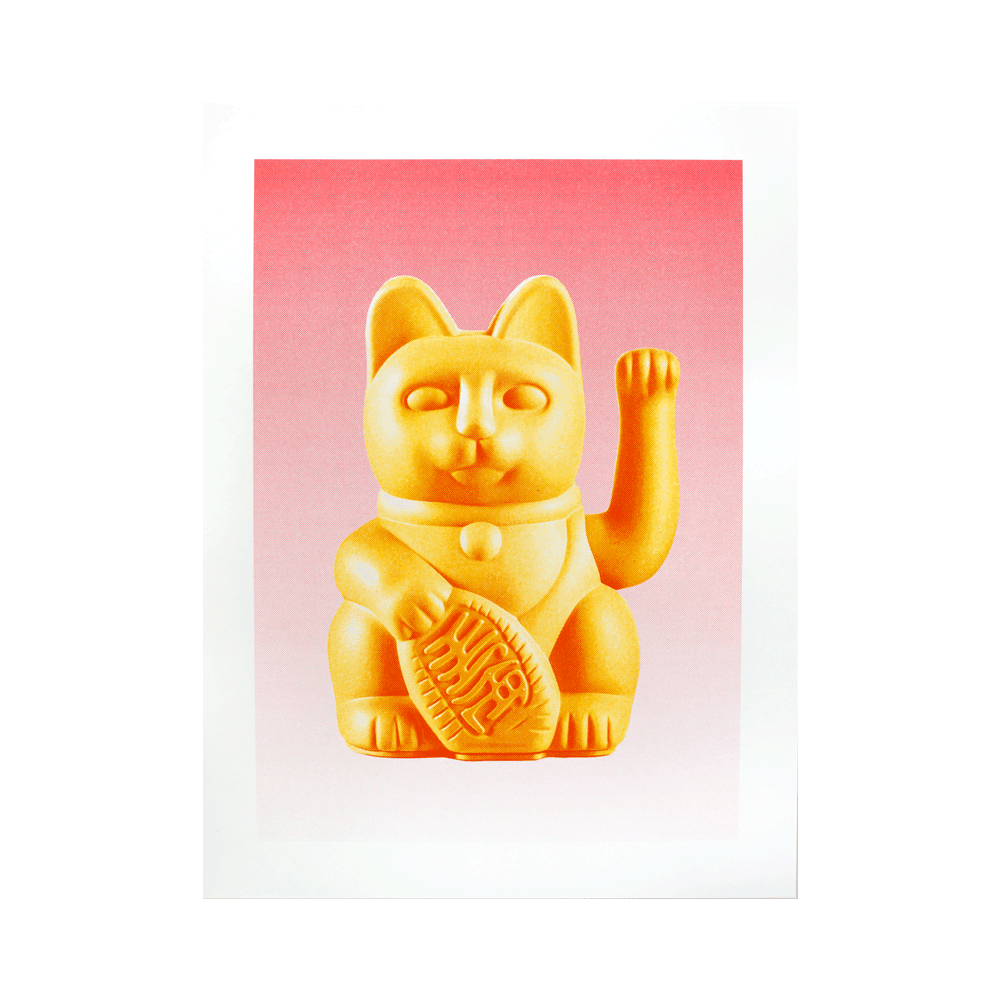 Risography Artprint Lucky Cat Peach