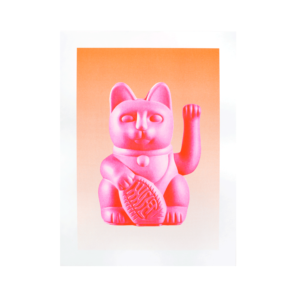 Risography Artprint Lucky Cat Pink